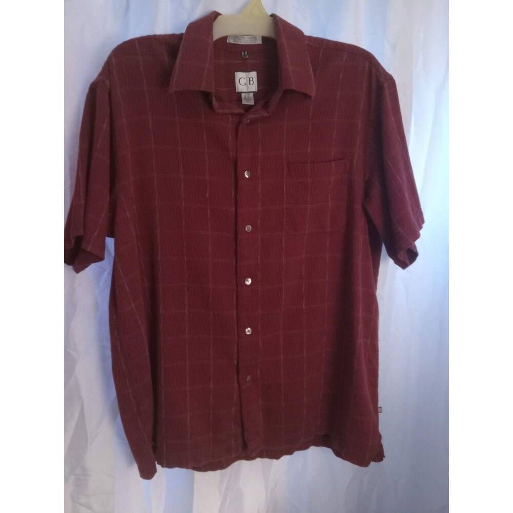 Geoffrey Beene Mens Short Sleeve Button Up Shirt Red Size L 16-16.5